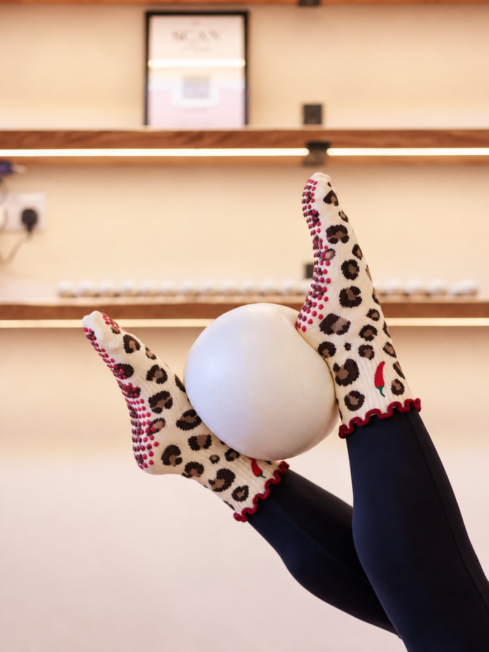 Hot Stuff Pilates Grip Socks | Leopard & Chilli