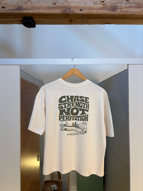 Chase Strength Not Perfection Oversized Pilates T-Shirt — Cream — product photograph