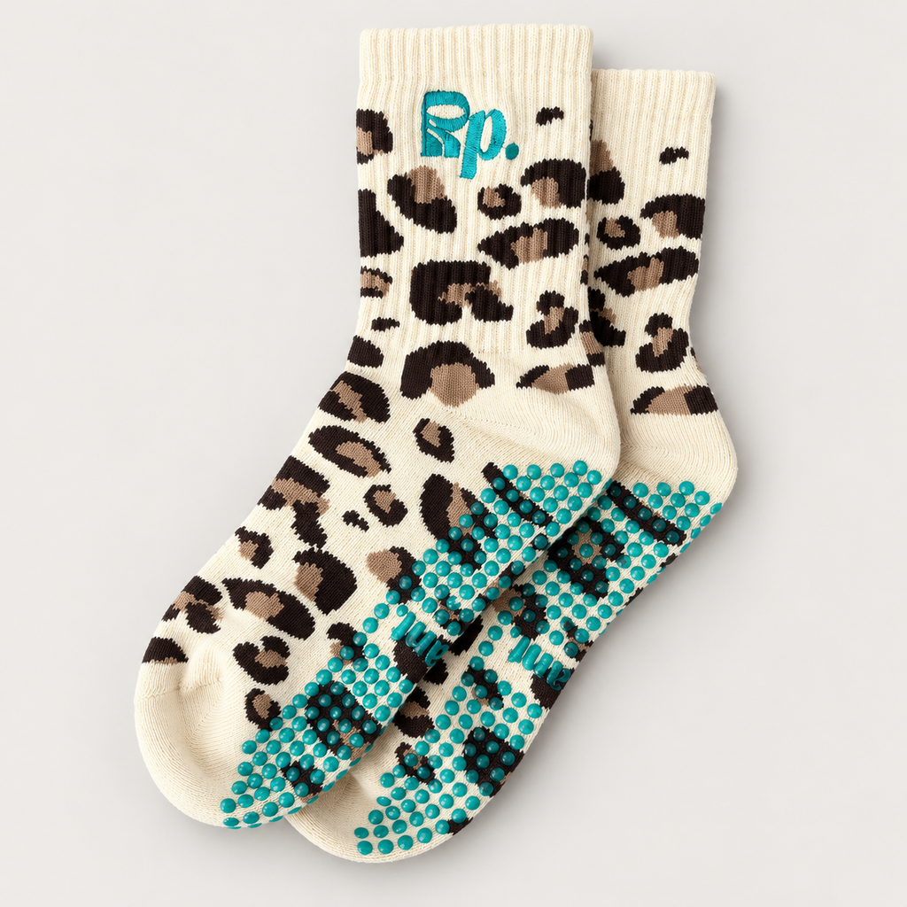 Wild Thing Pilates Grip Socks | Leopard & Green